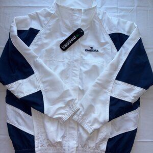 NWT VINTAGE DIADORA FULL-ZIP WARM UP JACKET BLUE WHITE XL RETRO WINDBREAKER
